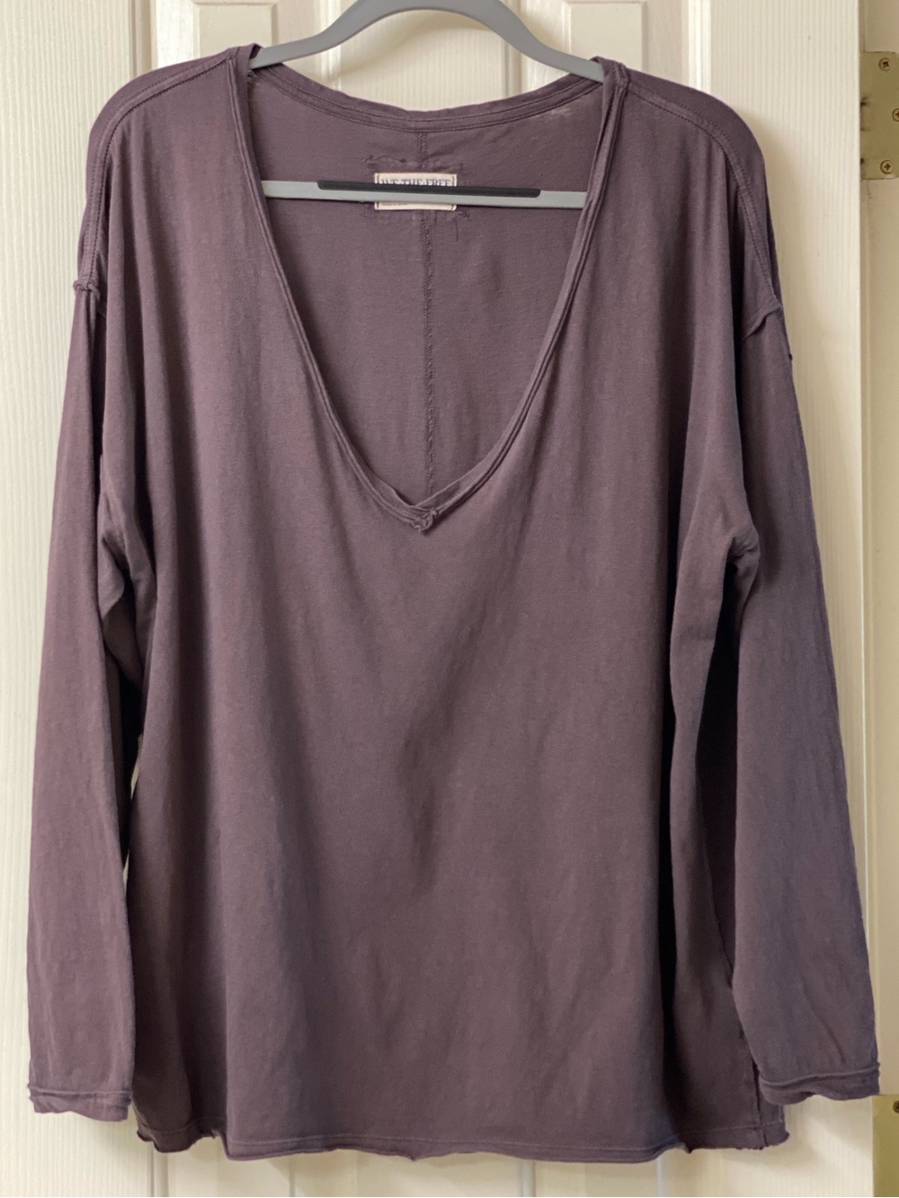 Free People We The Free Oversized V-Neck Raglan Long Sleeve Top - Size Medium